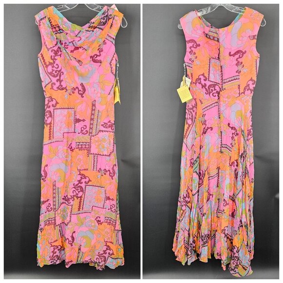 Elinor Gay Dresses & Skirts - Vintage Elinor Gay Dress Womens 10 Pink Multi Cowl Neck Maxi Rayon 70s NEW Old
